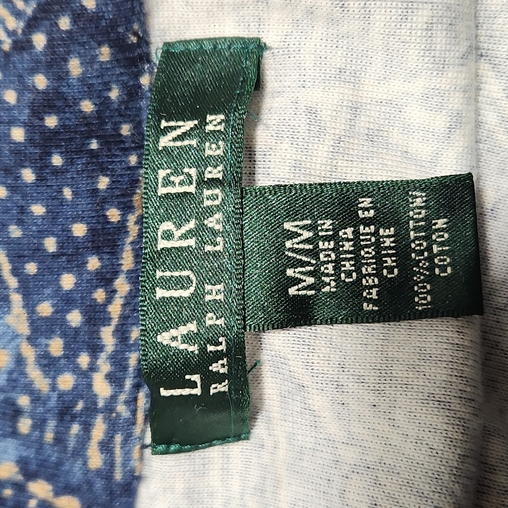 Ralph Lauren Blue w/Tan Floral & Tribal Design Scarf Neck Bodycon Dress Sz. M - Picture 11 of 13